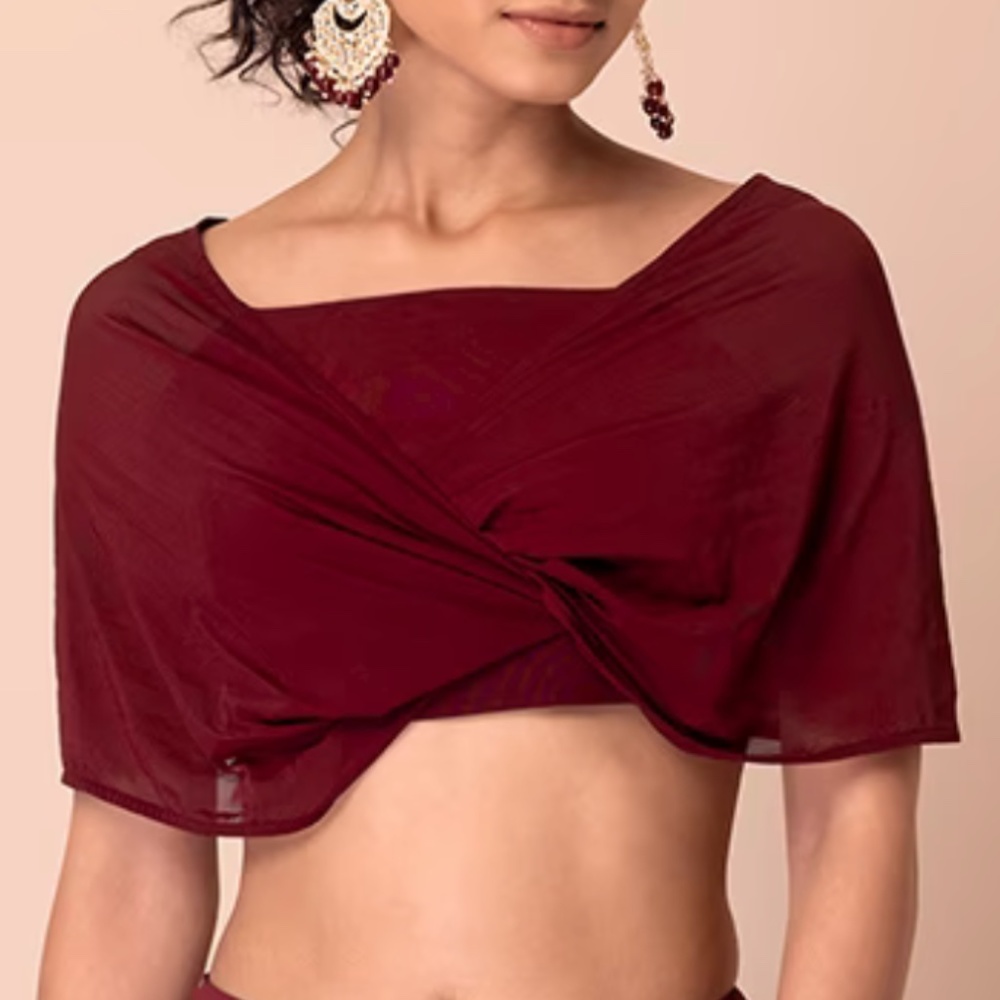 Maroon Drop Shoulder Indian Blouse Crop Top